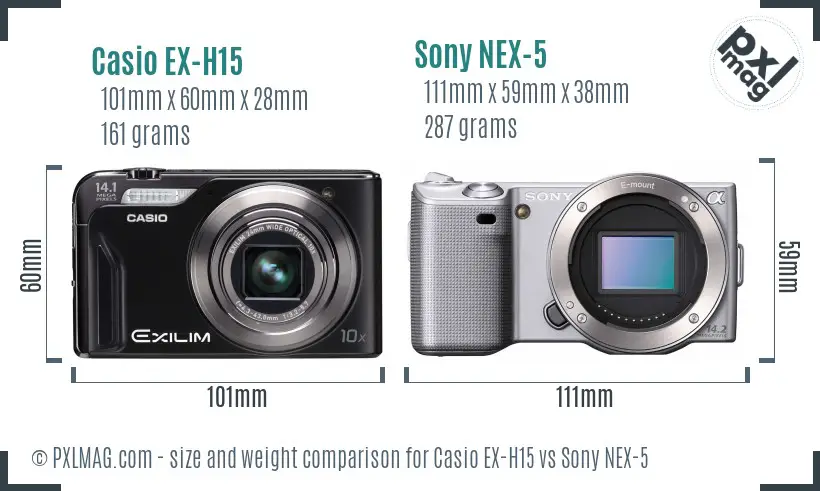 Casio EX-H15 vs Sony NEX-5 size comparison