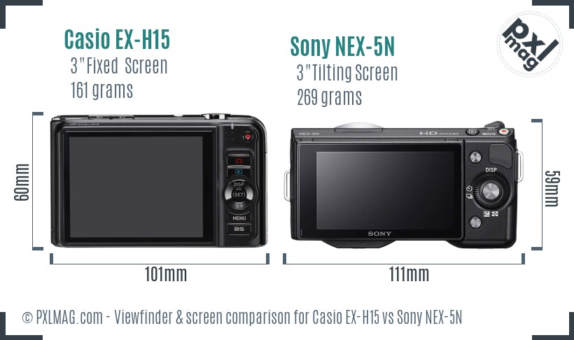 Casio EX-H15 vs Sony NEX-5N Screen and Viewfinder comparison