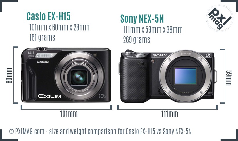 Casio EX-H15 vs Sony NEX-5N size comparison Casio EX-H15 vs Sony NEX-5N size comparison