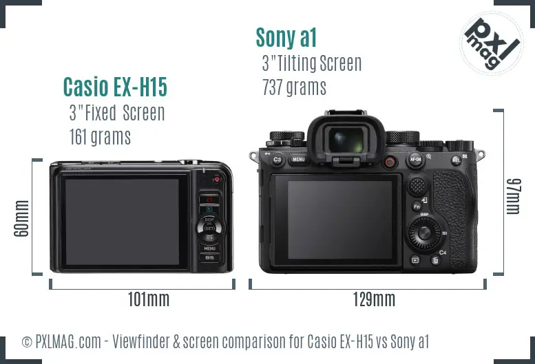Casio EX-H15 vs Sony a1 Screen and Viewfinder comparison