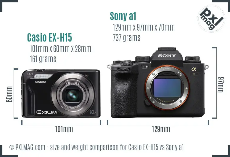 Casio EX-H15 vs Sony a1 size comparison