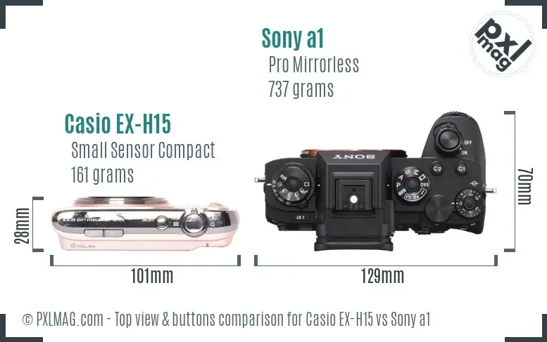 Casio EX-H15 vs Sony a1 top view buttons comparison