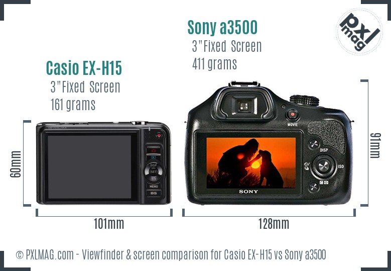 Casio EX-H15 vs Sony a3500 Screen and Viewfinder comparison