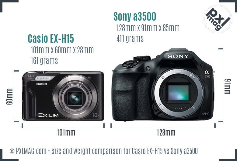 Casio EX-H15 vs Sony a3500 size comparison