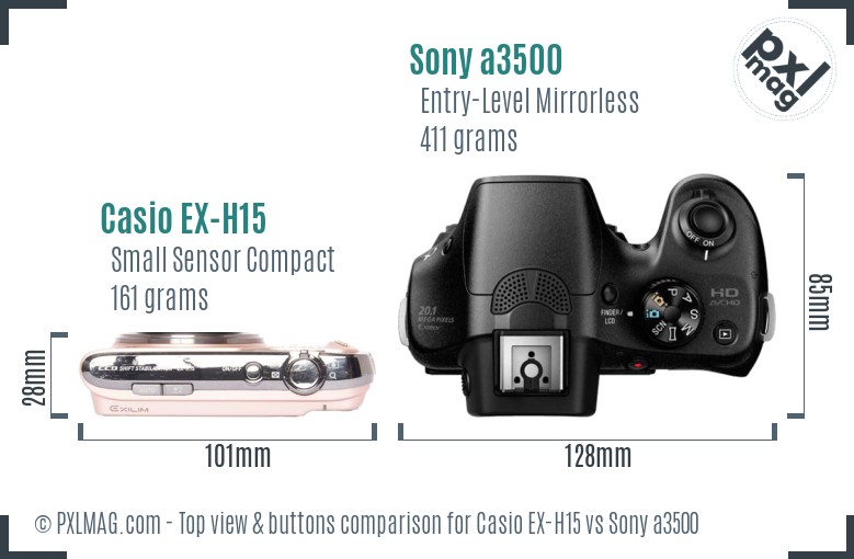 Casio EX-H15 vs Sony a3500 top view buttons comparison