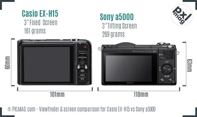 Casio EX-H15 vs Sony a5000 Screen and Viewfinder comparison