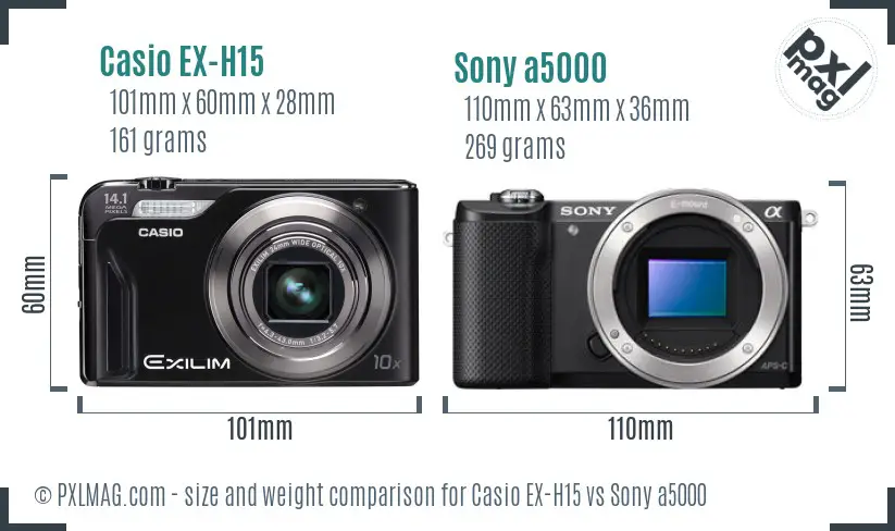 Casio EX-H15 vs Sony a5000 size comparison