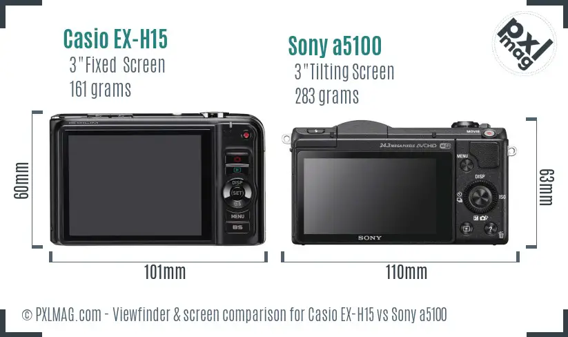 Casio EX-H15 vs Sony a5100 Screen and Viewfinder comparison