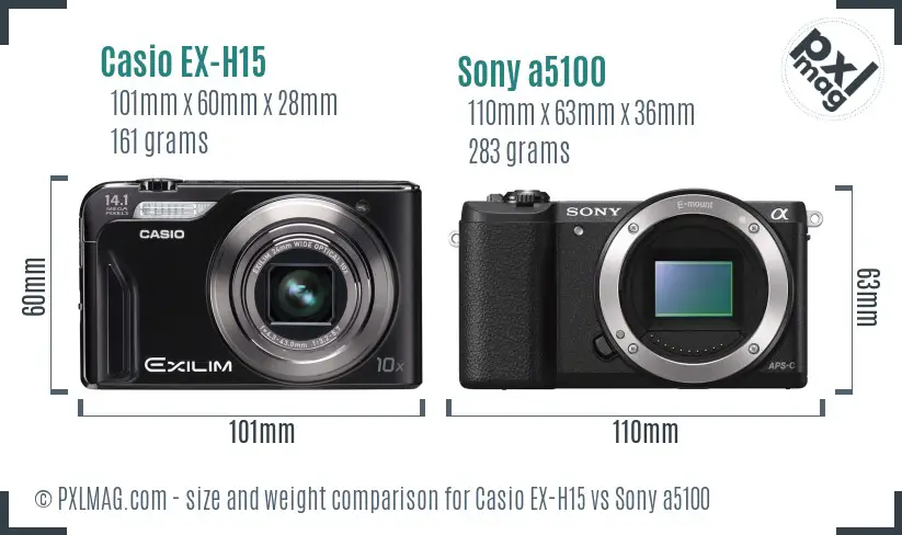 Casio EX-H15 vs Sony a5100 size comparison