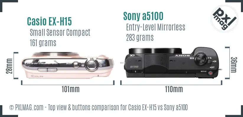 Casio EX-H15 vs Sony a5100 top view buttons comparison