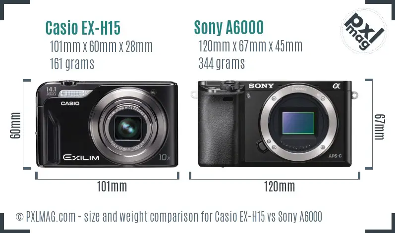 Casio EX-H15 vs Sony A6000 size comparison