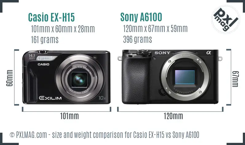 Casio EX-H15 vs Sony A6100 size comparison