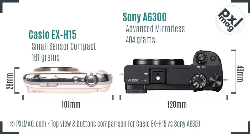 Casio EX-H15 vs Sony A6300 top view buttons comparison