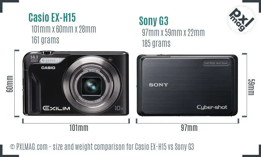 Casio EX-H15 vs Sony G3 size comparison