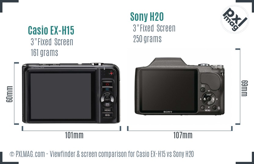 Casio EX-H15 vs Sony H20 Screen and Viewfinder comparison