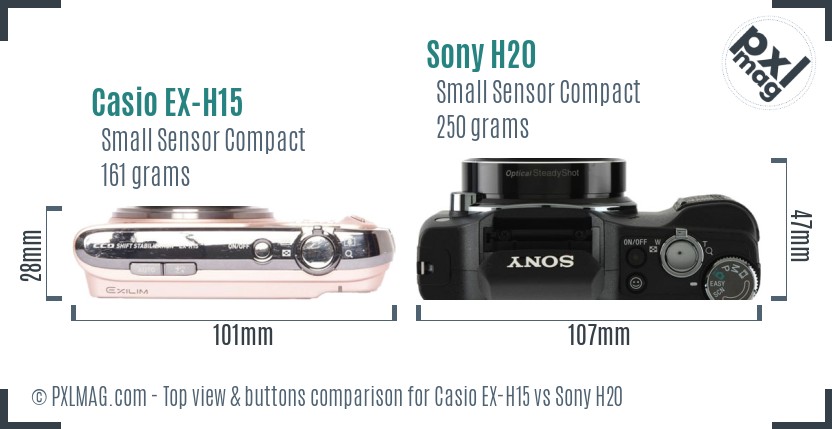 Casio EX-H15 vs Sony H20 top view buttons comparison