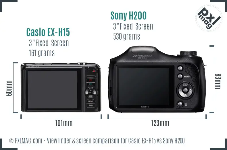 Casio EX-H15 vs Sony H200 Screen and Viewfinder comparison