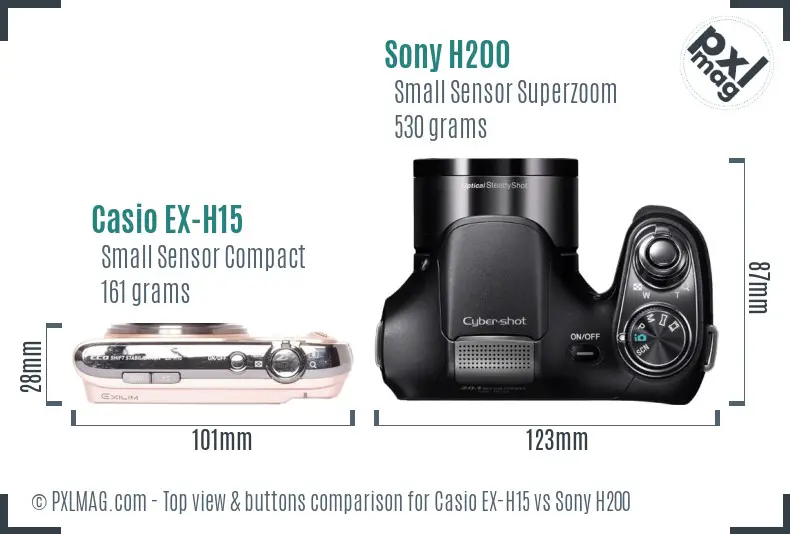 Casio EX-H15 vs Sony H200 top view buttons comparison