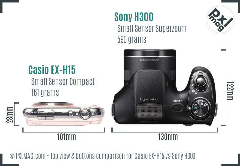 Casio EX-H15 vs Sony H300 top view buttons comparison