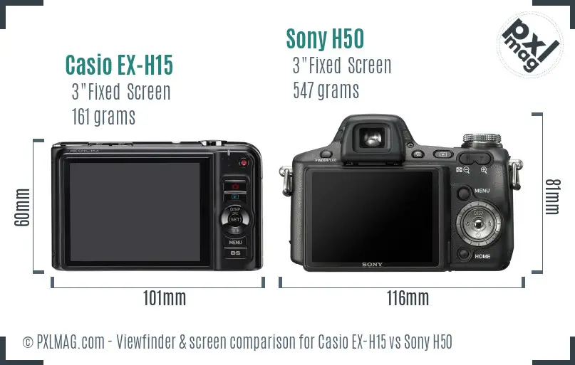 Casio EX-H15 vs Sony H50 Screen and Viewfinder comparison