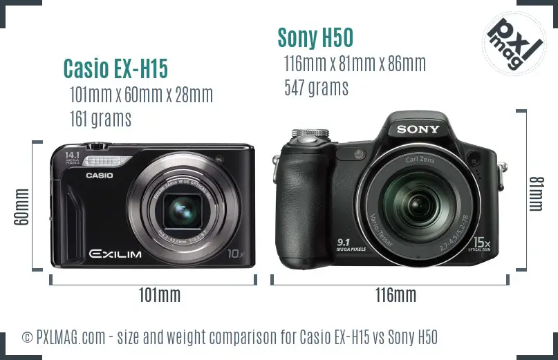 Casio EX-H15 vs Sony H50 size comparison