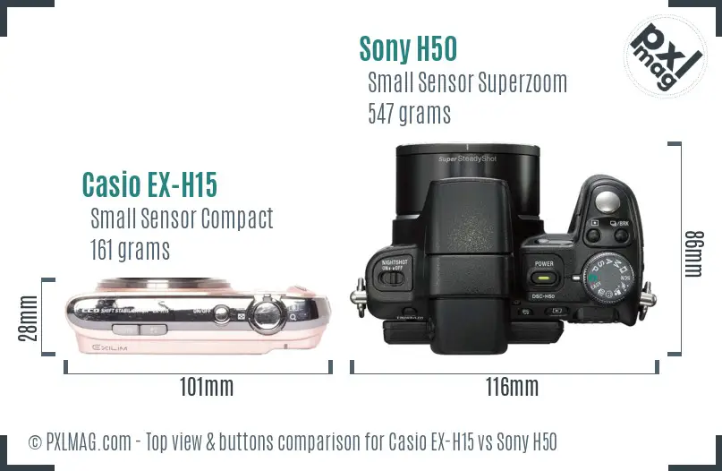 Casio EX-H15 vs Sony H50 top view buttons comparison