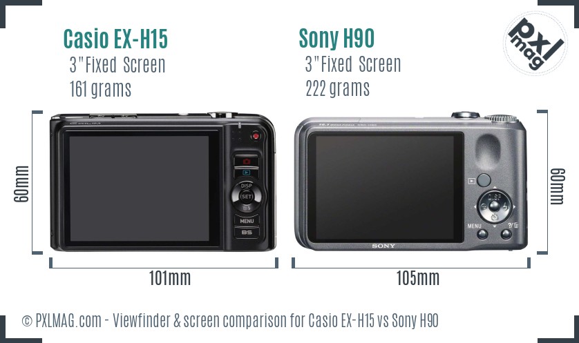 Casio EX-H15 vs Sony H90 Screen and Viewfinder comparison