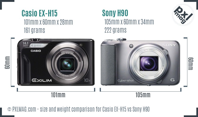 Casio EX-H15 vs Sony H90 size comparison Casio EX-H15 vs Sony H90 size comparison