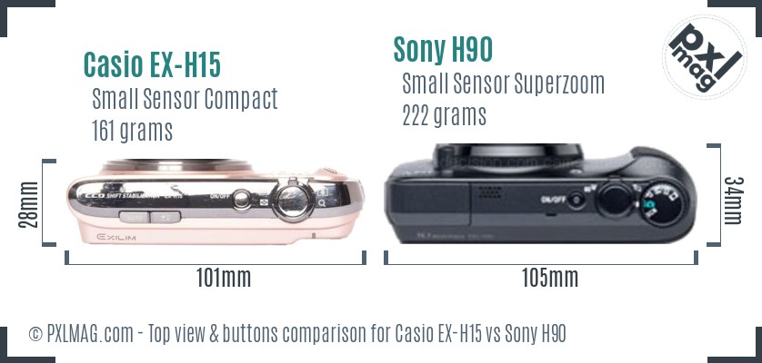 Casio EX-H15 vs Sony H90 top view buttons comparison