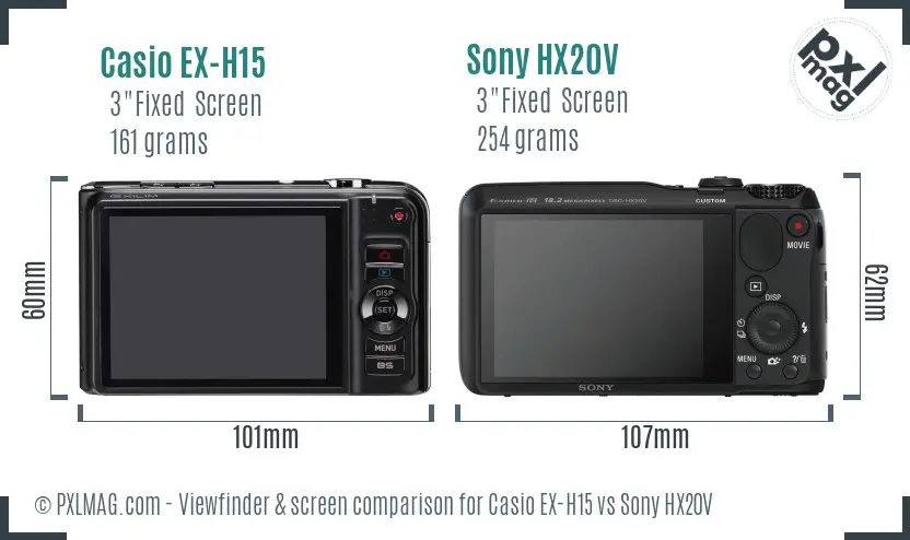 Casio EX-H15 vs Sony HX20V Screen and Viewfinder comparison Casio EX-H15 vs Sony HX20V Screen and Viewfinder comparison