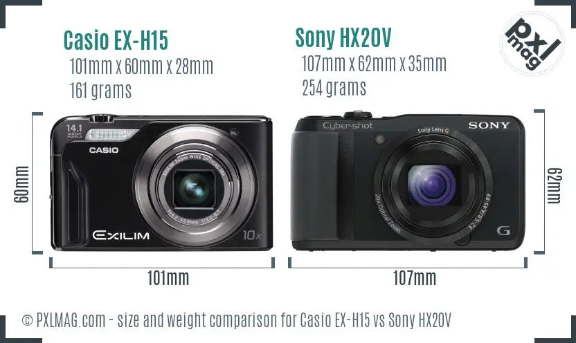 Casio EX-H15 vs Sony HX20V size comparison Casio EX-H15 vs Sony HX20V size comparison