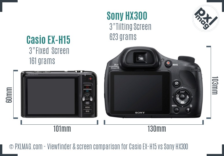 Casio EX-H15 vs Sony HX300 Screen and Viewfinder comparison