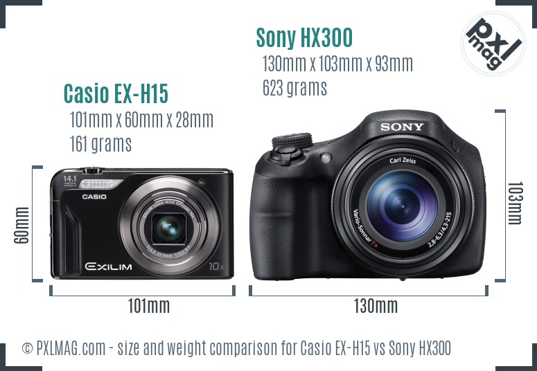 Casio EX-H15 vs Sony HX300 size comparison Casio EX-H15 vs Sony HX300 size comparison