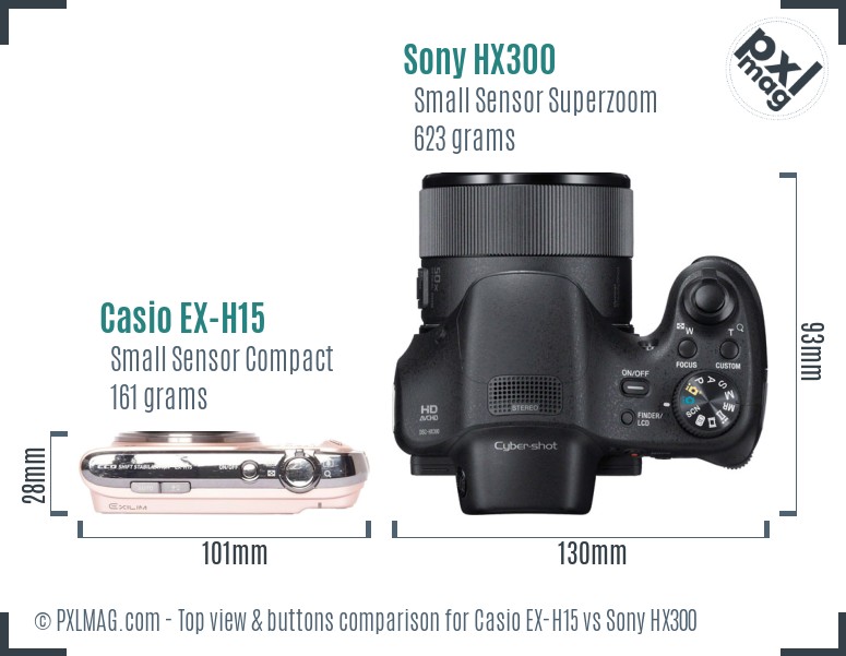 Casio EX-H15 vs Sony HX300 top view buttons comparison