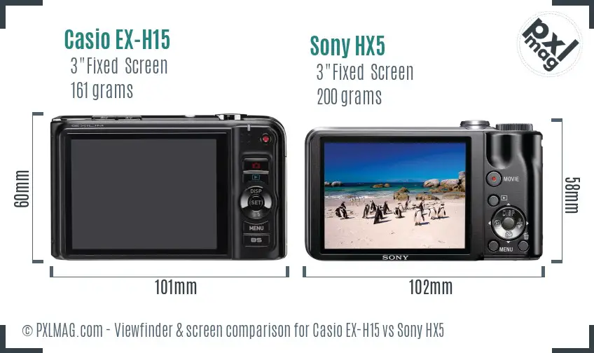 Casio EX-H15 vs Sony HX5 Screen and Viewfinder comparison