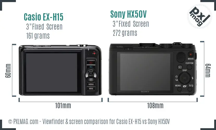 Casio EX-H15 vs Sony HX50V Screen and Viewfinder comparison