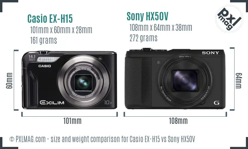 Casio EX-H15 vs Sony HX50V size comparison