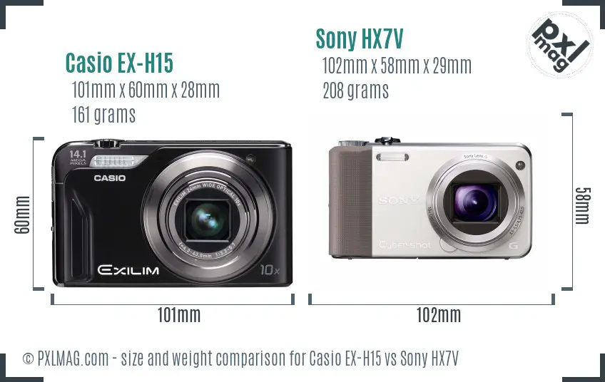 Casio EX-H15 vs Sony HX7V size comparison Casio EX-H15 vs Sony HX7V size comparison