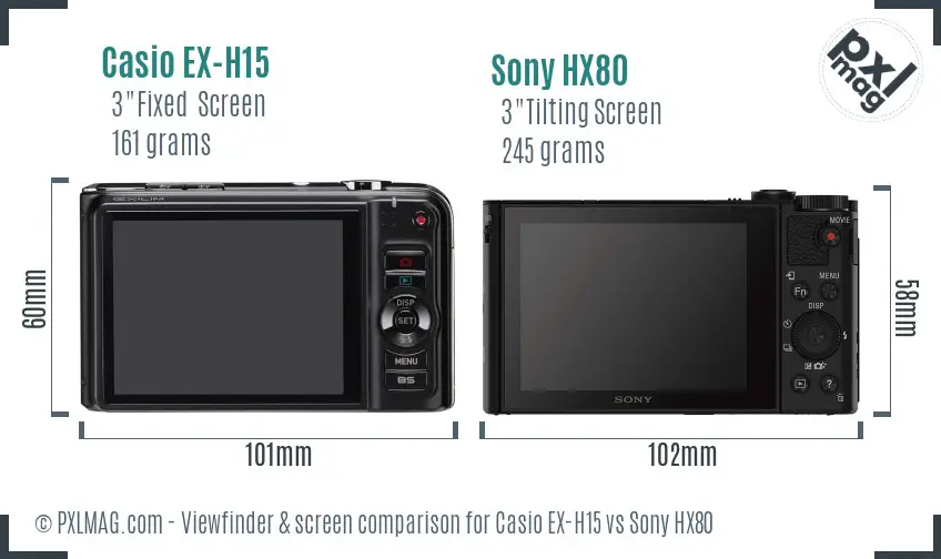 Casio EX-H15 vs Sony HX80 Screen and Viewfinder comparison