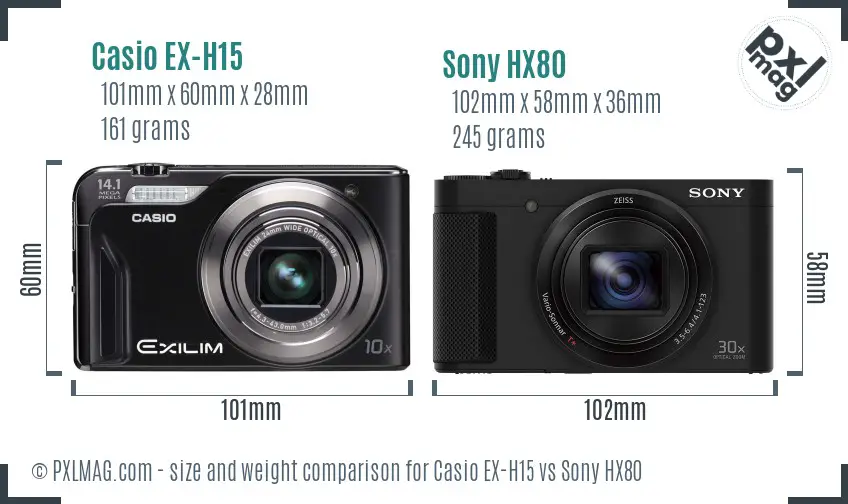 Casio EX-H15 vs Sony HX80 size comparison