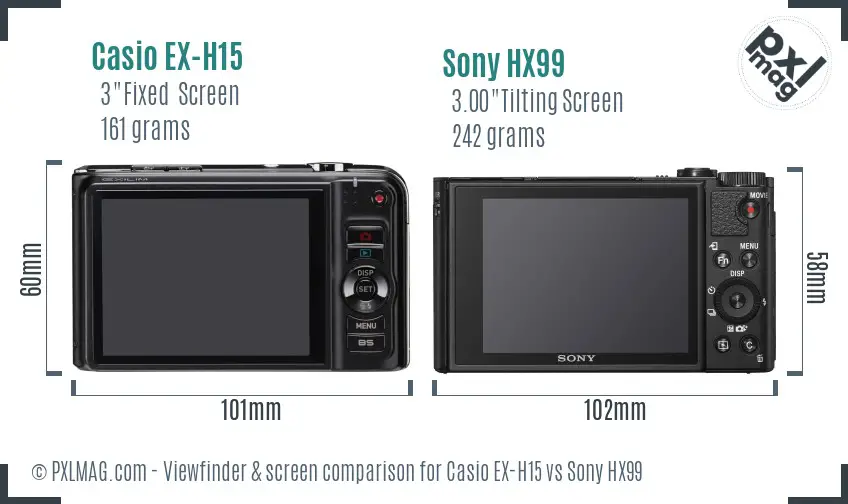 Casio EX-H15 vs Sony HX99 Screen and Viewfinder comparison