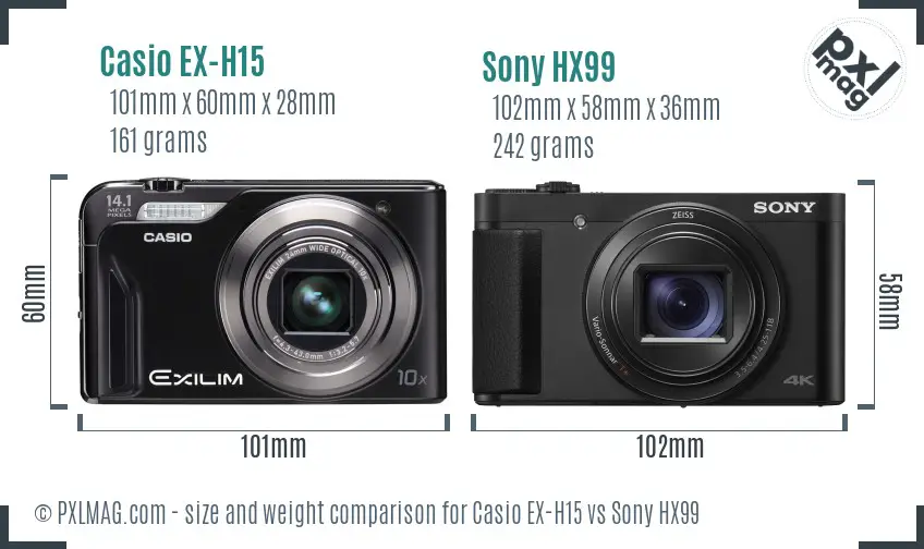Casio EX-H15 vs Sony HX99 size comparison