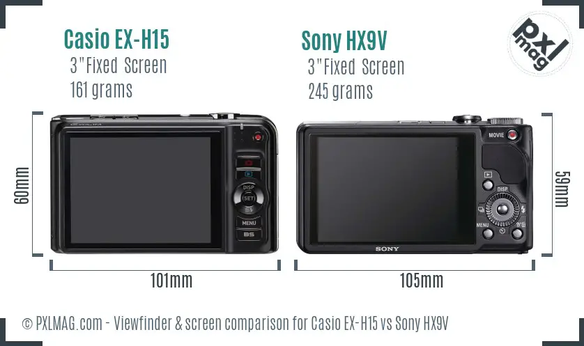 Casio EX-H15 vs Sony HX9V Screen and Viewfinder comparison Casio EX-H15 vs Sony HX9V Screen and Viewfinder comparison