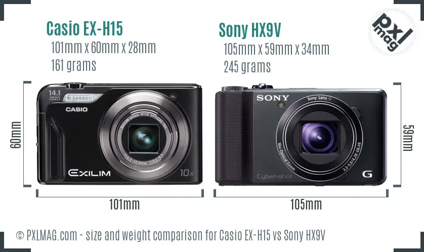 Casio EX-H15 vs Sony HX9V size comparison Casio EX-H15 vs Sony HX9V size comparison