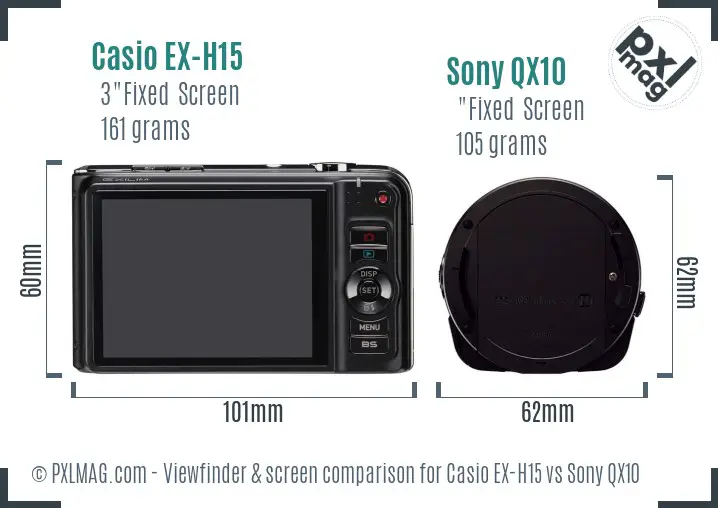 Casio EX-H15 vs Sony QX10 Screen and Viewfinder comparison