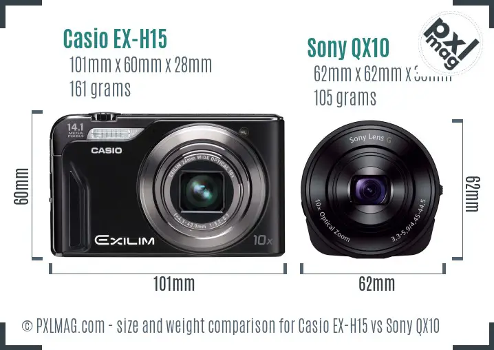 Casio EX-H15 vs Sony QX10 size comparison