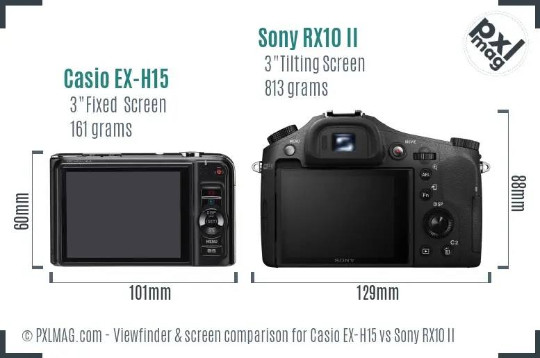 Casio EX-H15 vs Sony RX10 II Screen and Viewfinder comparison
