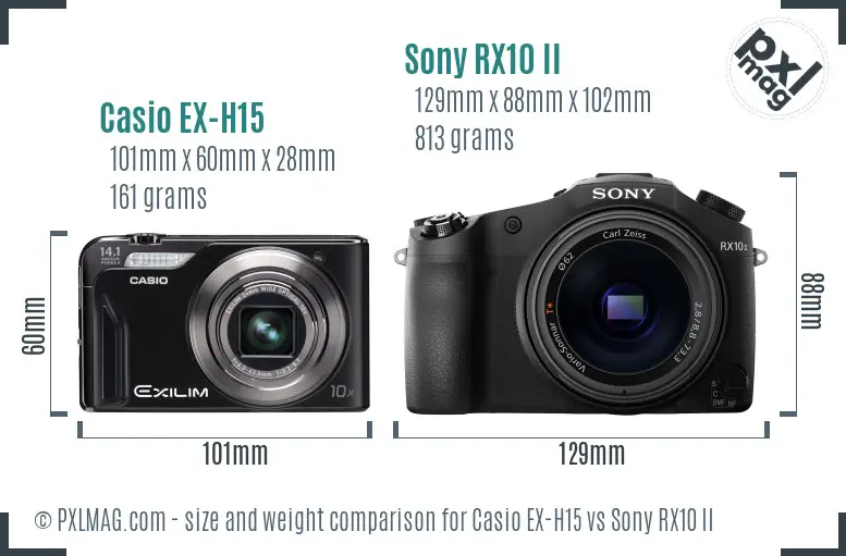 Casio EX-H15 vs Sony RX10 II size comparison