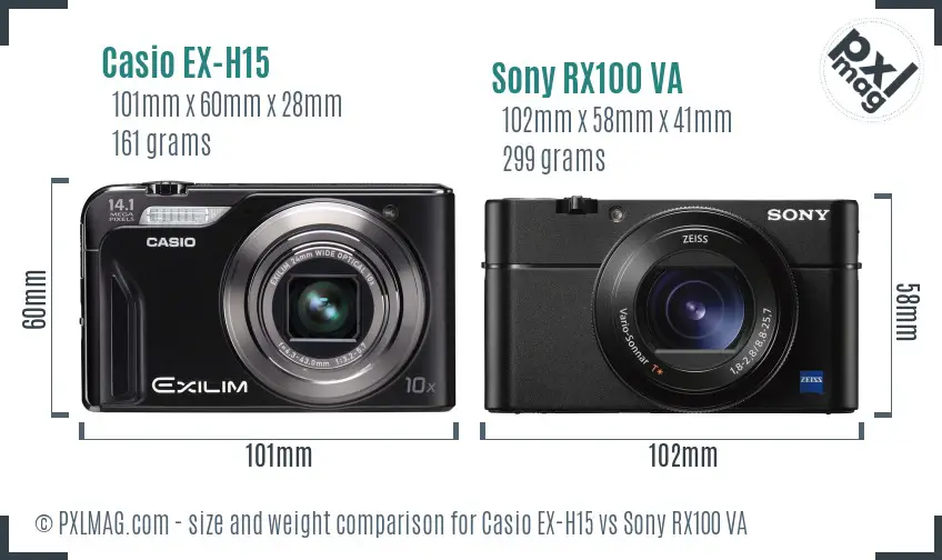 Casio EX-H15 vs Sony RX100 VA size comparison