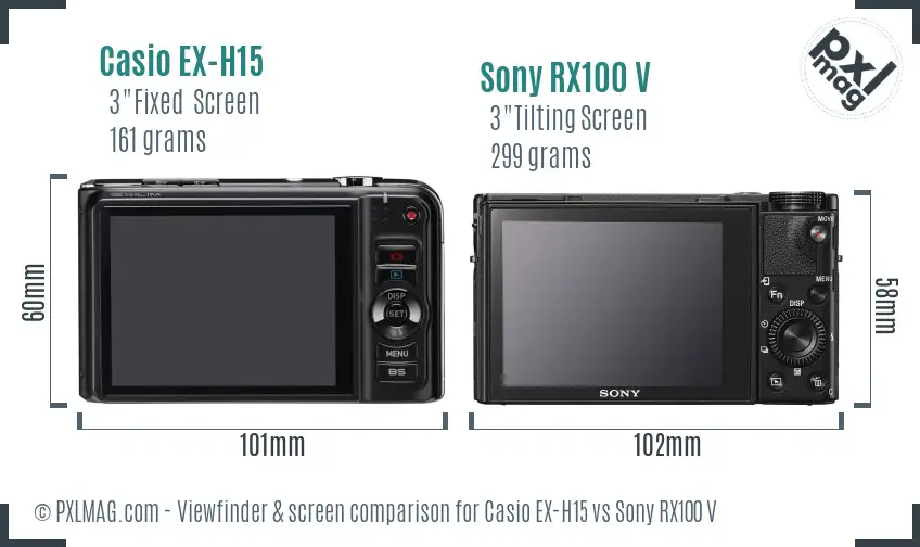 Casio EX-H15 vs Sony RX100 V Screen and Viewfinder comparison